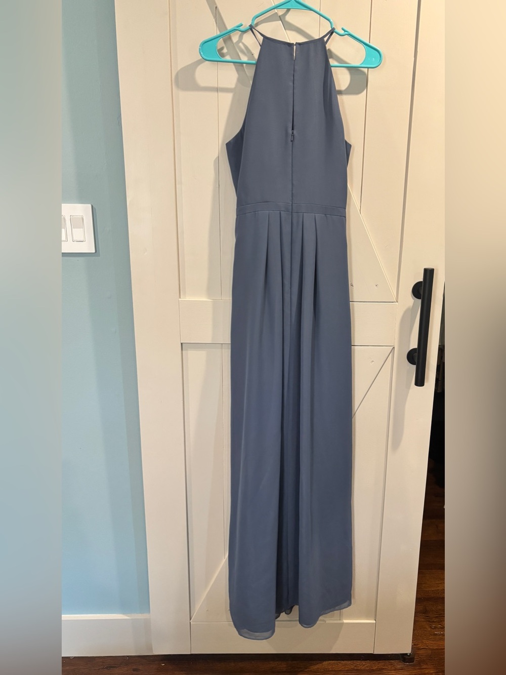 French Blue Chiffon Evening Gown - Picture 2 of 8